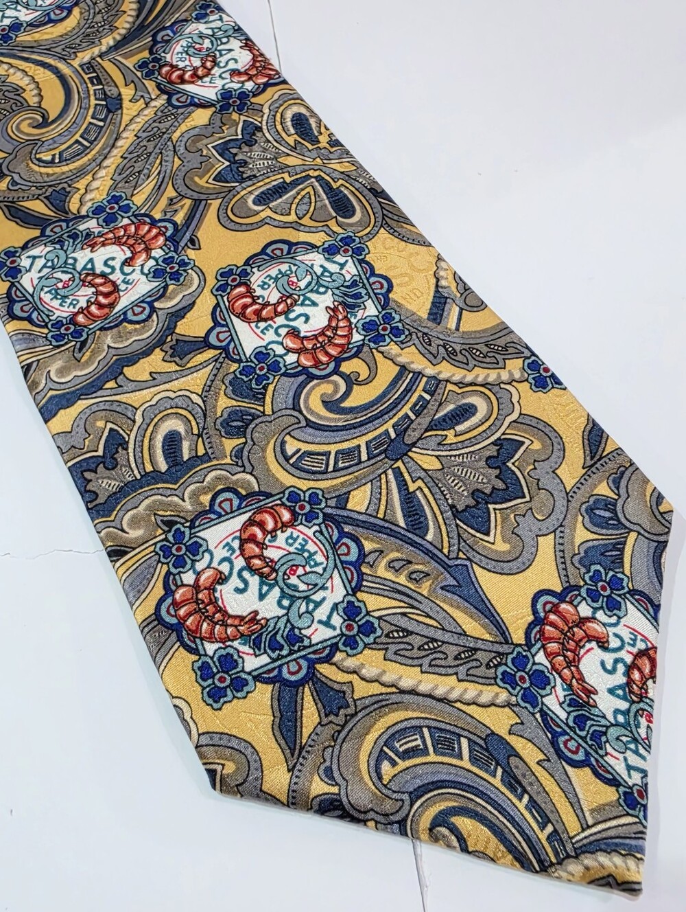 Tabasco Mens Necktie Hot Sauce Paisley Pattern Made in USA 100% Silk Classic VTG